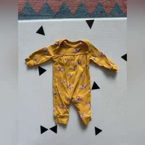 Carters|Baby girl mustard Yellow long sleeve cotton jumpsuit in Butterfly Print•